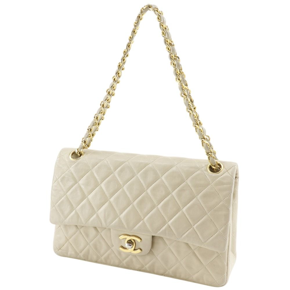 Chanel Chain Shoulder Quilted 25 Double Flap Lambskin Beige Bag — view 2