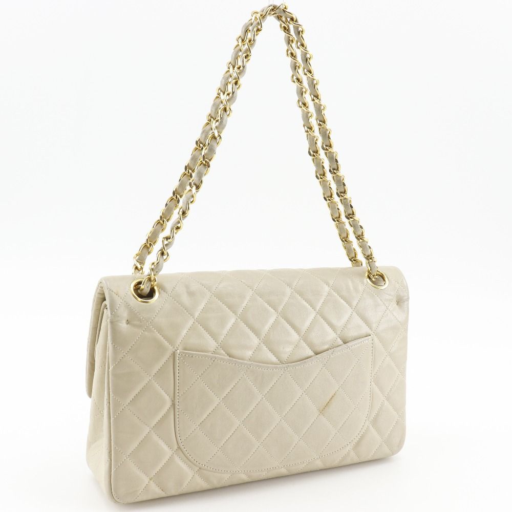 Chanel Chain Shoulder Quilted 25 Double Flap Lambskin Beige Bag — view 3