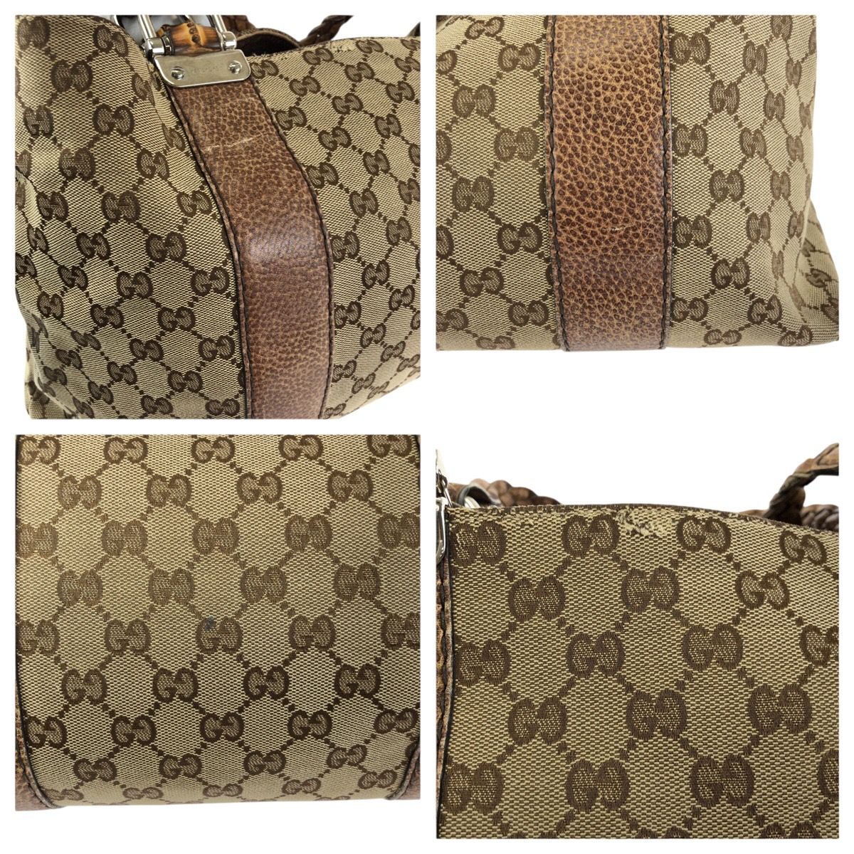 Gucci Bamboo Beige Brown Silver GG Canvas Leather Tote Shoulder Bag — view 5