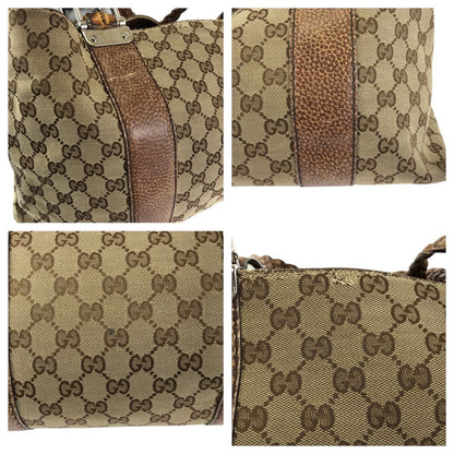 Gucci Bamboo Beige Brown Silver GG Canvas Leather Tote Shoulder Bag — view 5