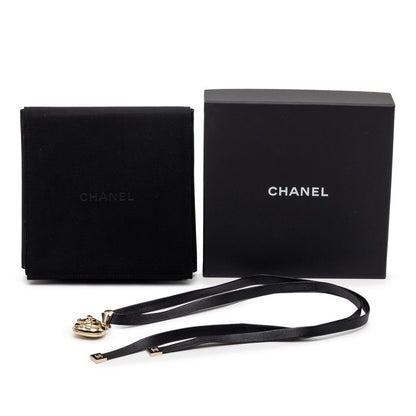 Chanel Heart Locket Turnlock Motif Necklace Gold Black Plated Leather — view 6