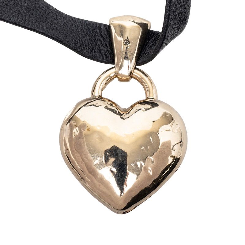 Chanel Heart Locket Turnlock Motif Necklace Gold Black Plated Leather — view 3
