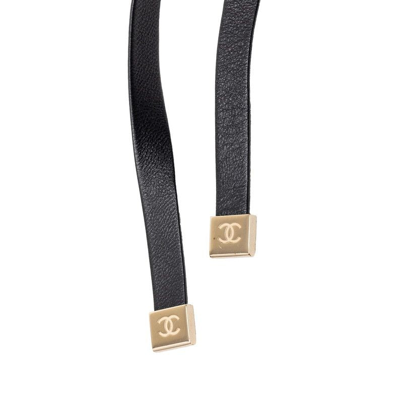 Chanel Heart Locket Turnlock Motif Necklace Gold Black Plated Leather — view 4