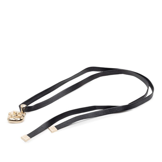 Chanel Heart Locket Turnlock Motif Necklace Gold Black Plated Leather