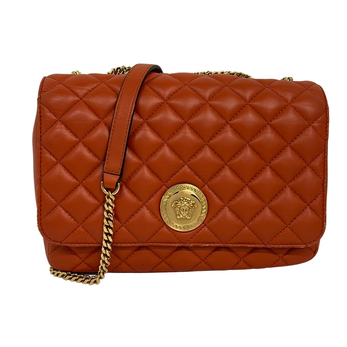 Versace Shoulder Bag Orange Chain Leather