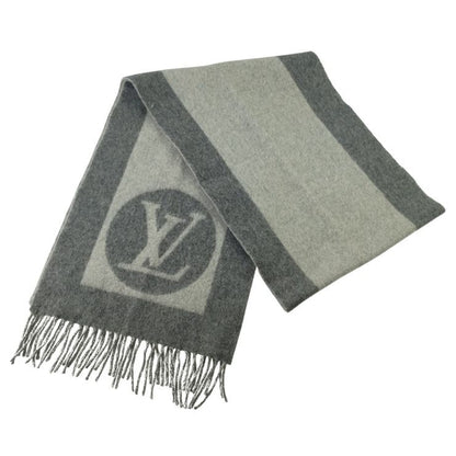 Louis Vuitton Scarf Echarpe Calf Gray Wool 75% Angora 25% Fringe