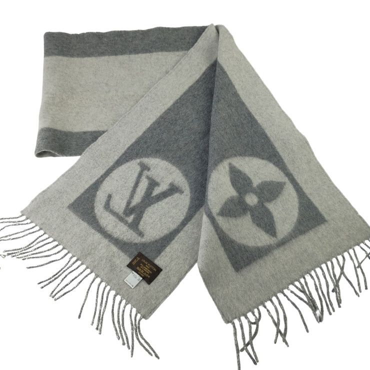 Louis Vuitton Scarf Echarpe Calf Gray Wool 75% Angora 25% Fringe — view 3