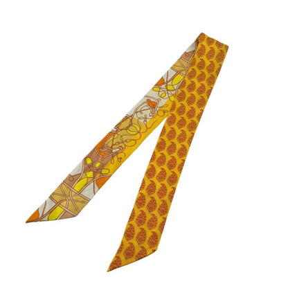 Hermes Ribbon Scarf Twill Multicolor Silk 100% Comp de Fouet AU Bloc