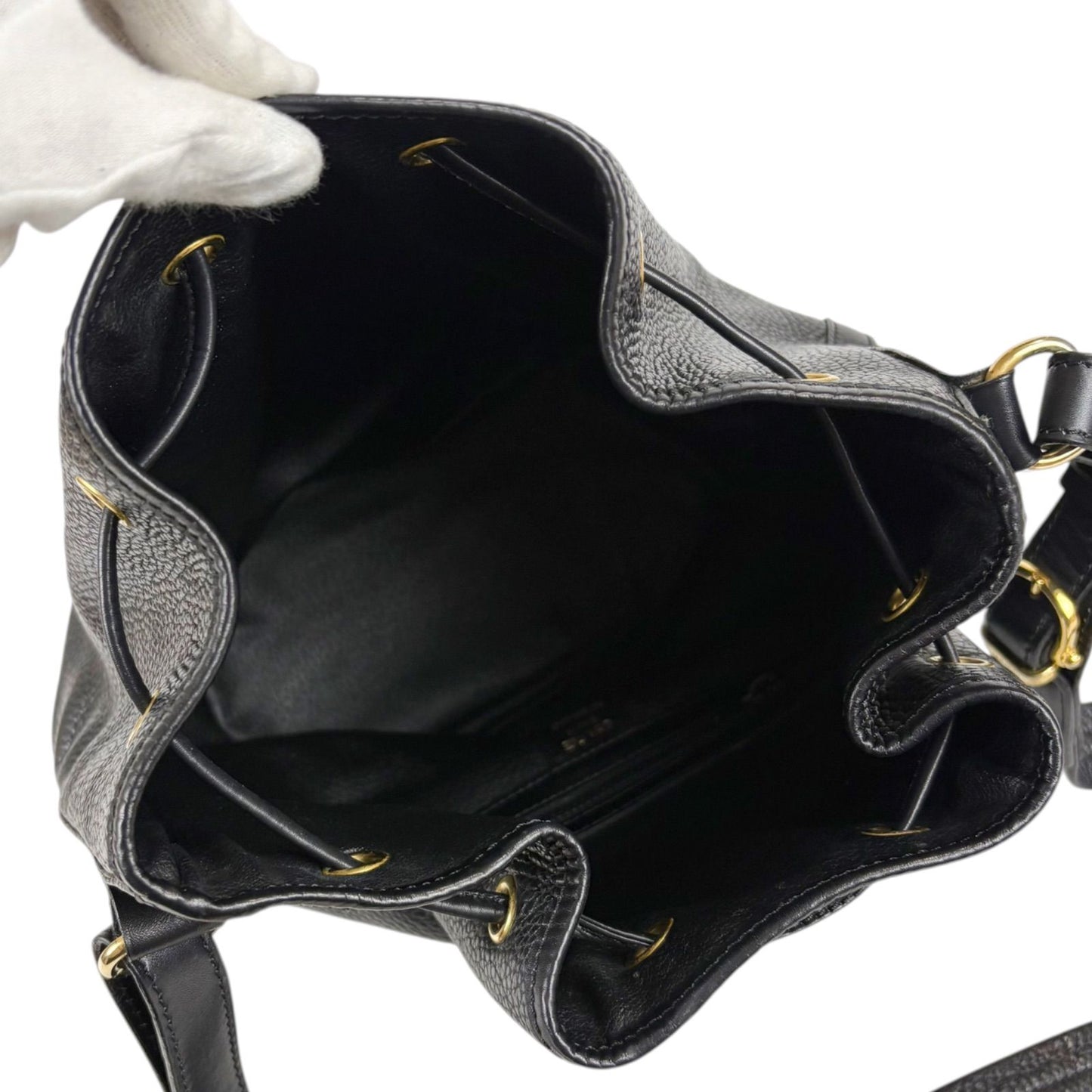 Celine Drawstring Shoulder Bag Black Leather Gold Vintage — view 9