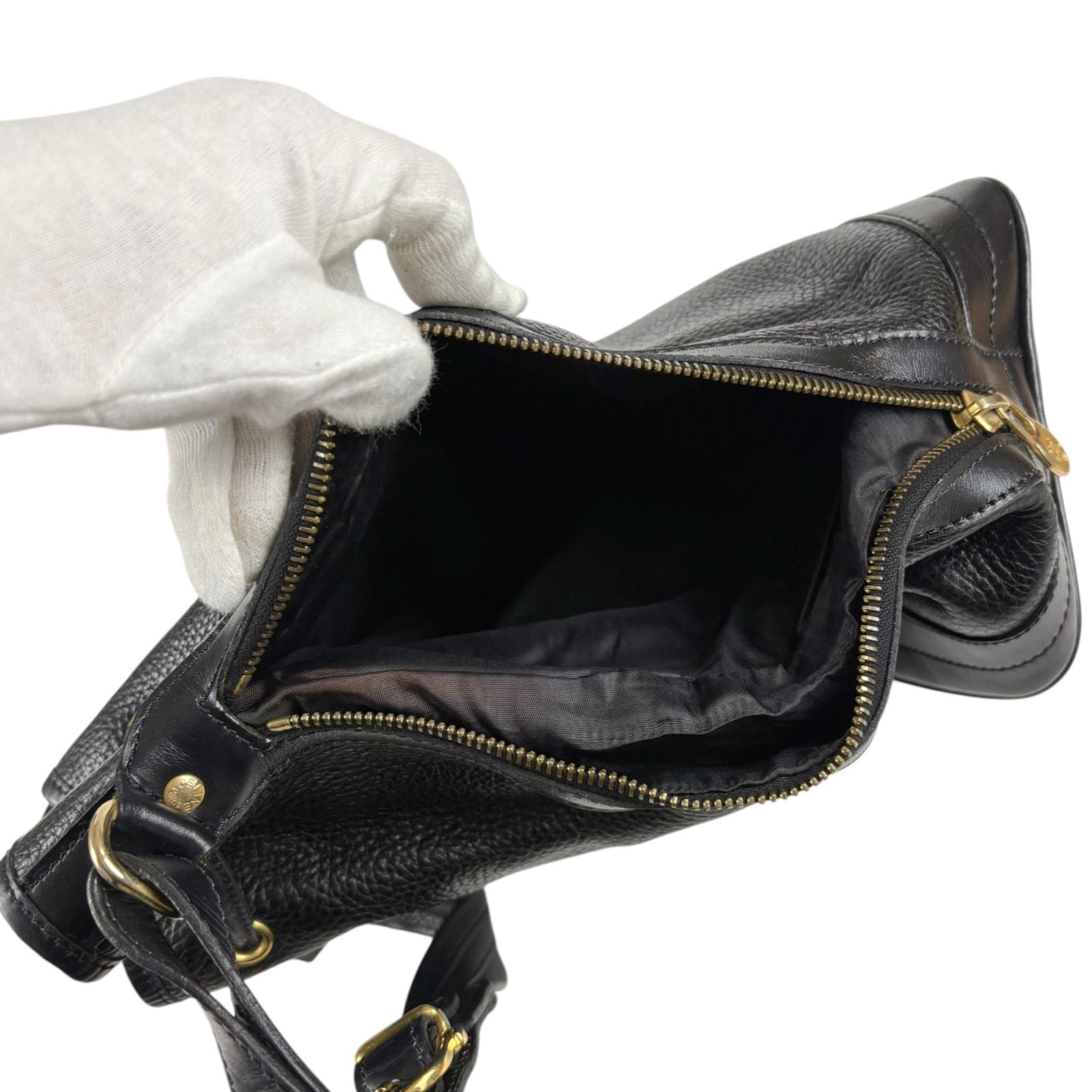 Celine Drawstring Shoulder Bag Black Leather Gold Vintage — view 8