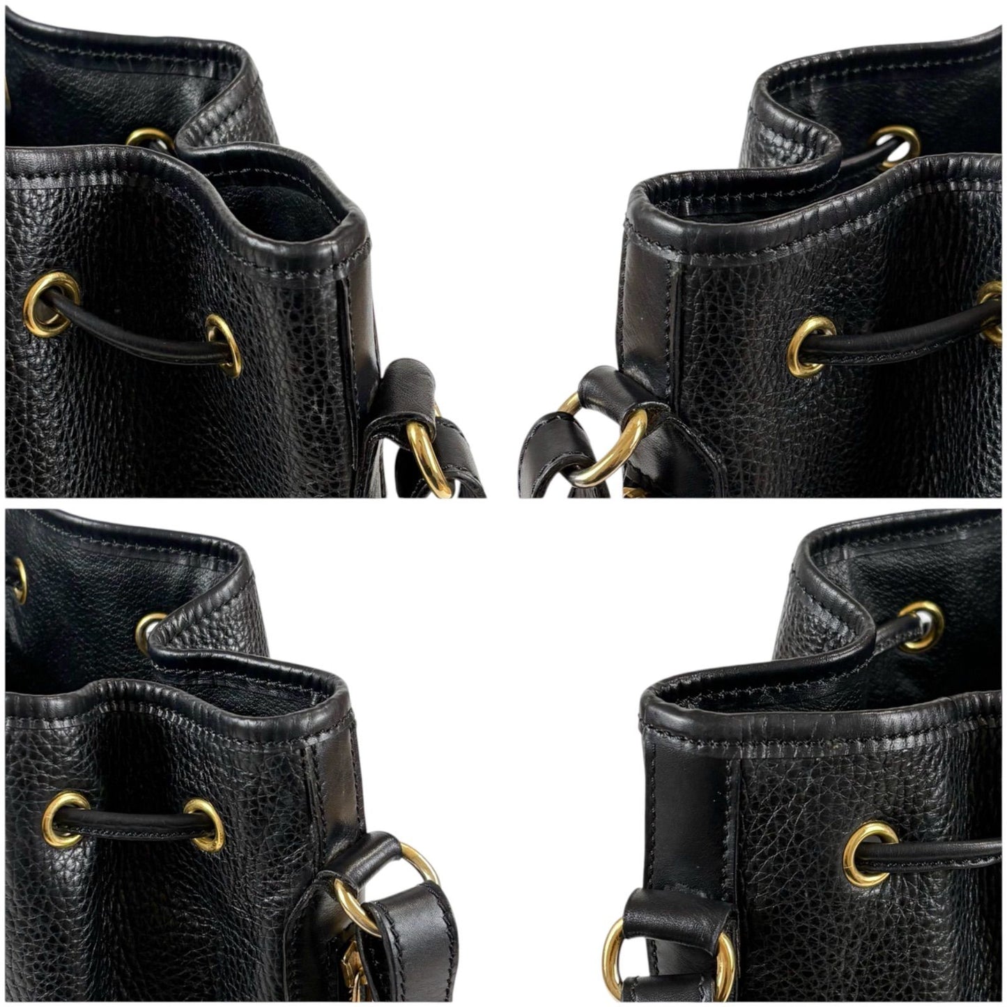 Celine Drawstring Shoulder Bag Black Leather Gold Vintage — view 5