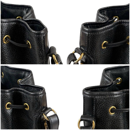 Celine Drawstring Shoulder Bag Black Leather Gold Vintage — view 5