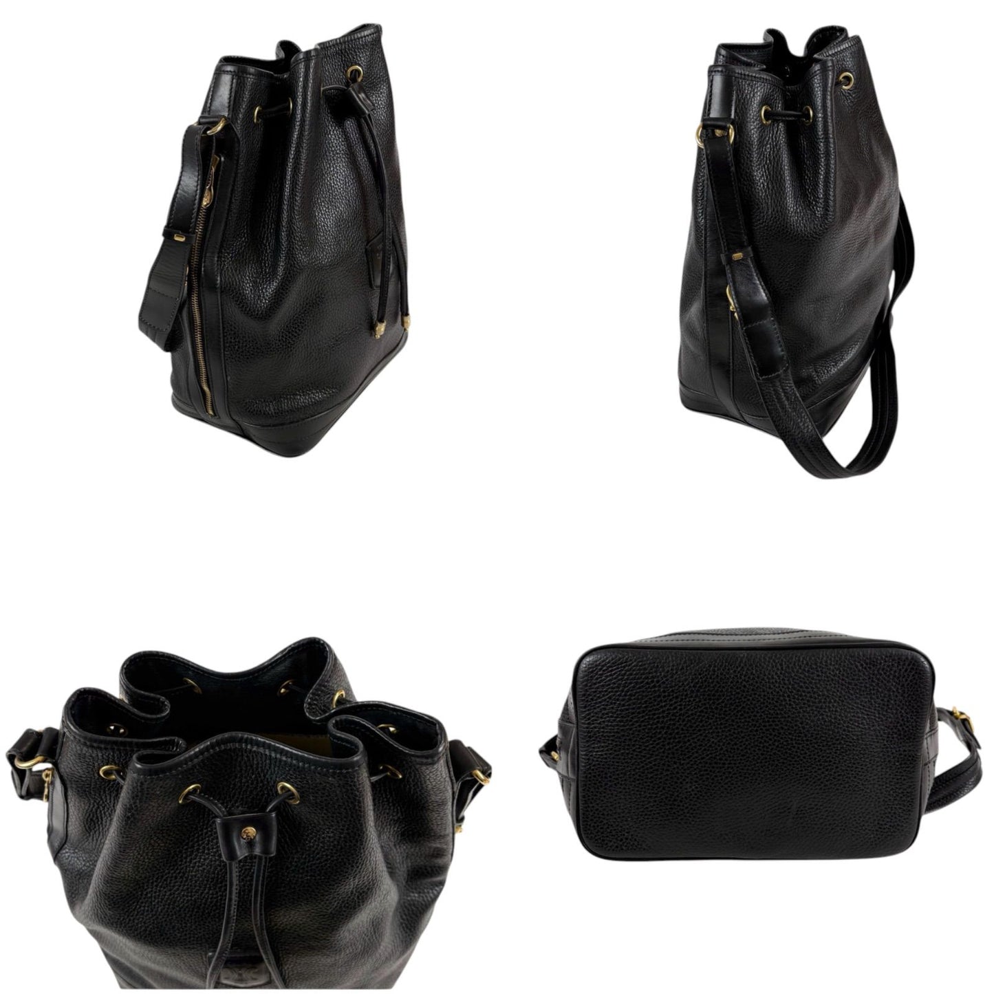 Celine Drawstring Shoulder Bag Black Leather Gold Vintage — view 4