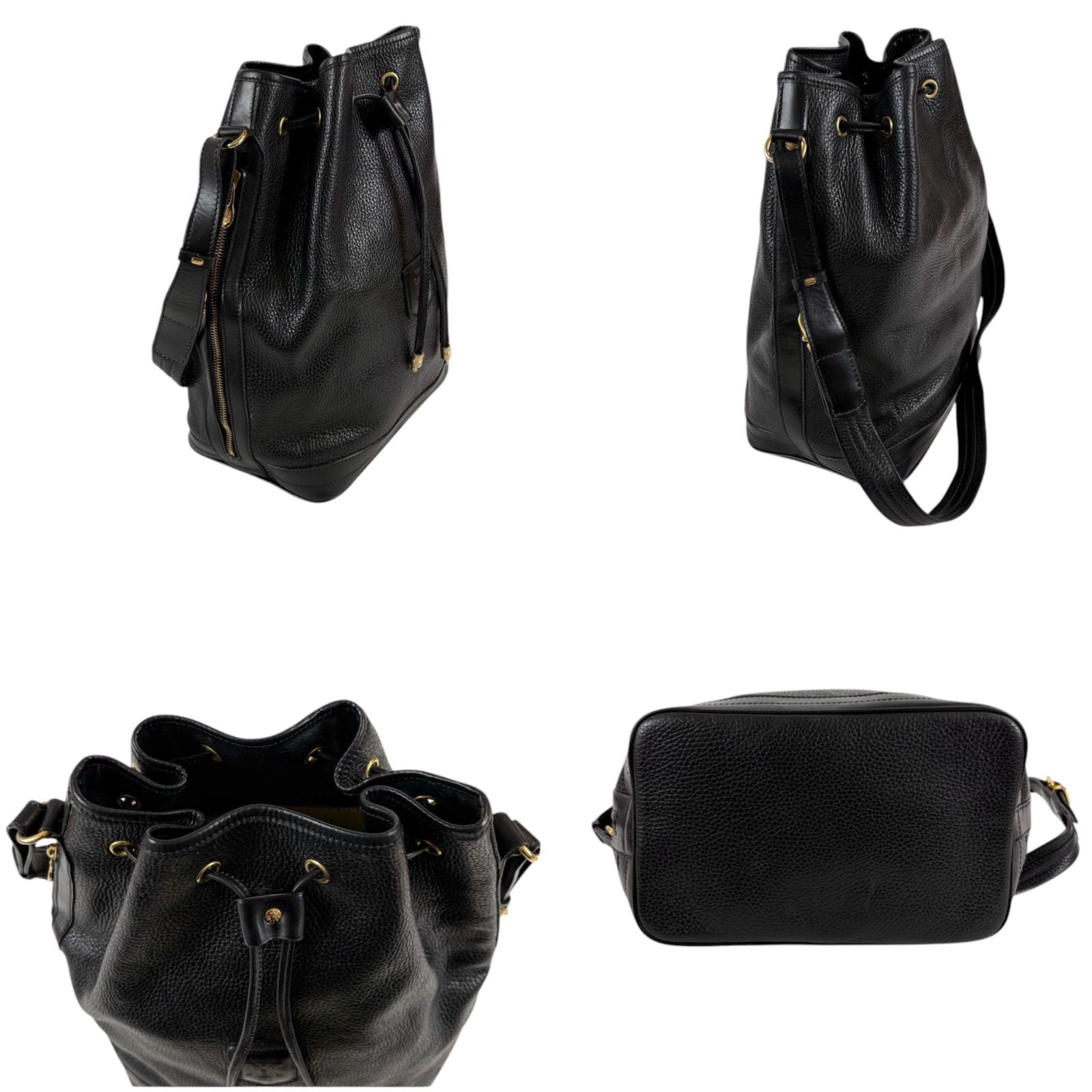 Celine Drawstring Shoulder Bag Black Leather Gold Vintage — view 4
