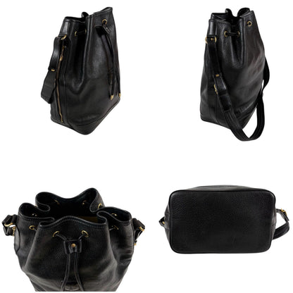Celine Drawstring Shoulder Bag Black Leather Gold Vintage — view 4