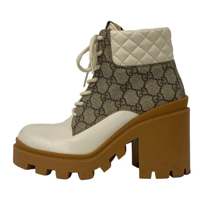 Gucci Short Boots 37 GG Supreme White Light Brown Multi Leather