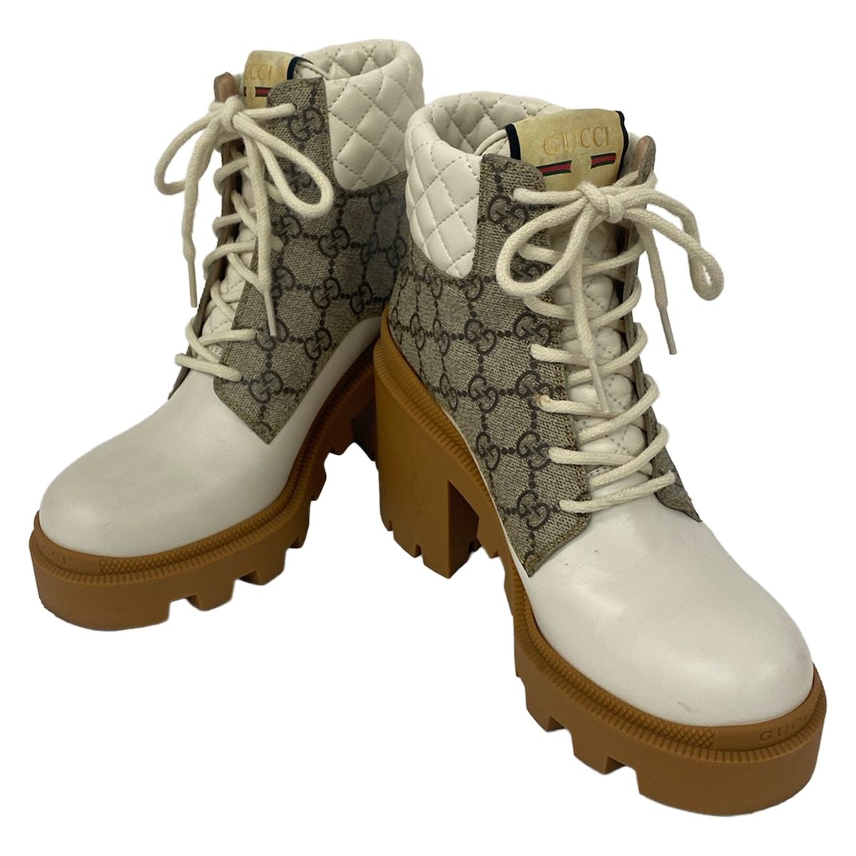 Gucci Short Boots 37 GG Supreme White Light Brown Multi Leather — view 2