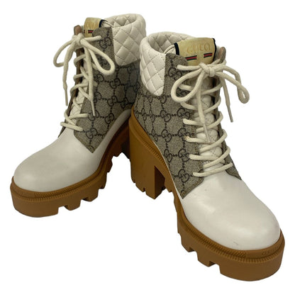 Gucci Short Boots 37 GG Supreme White Light Brown Multi Leather — view 2