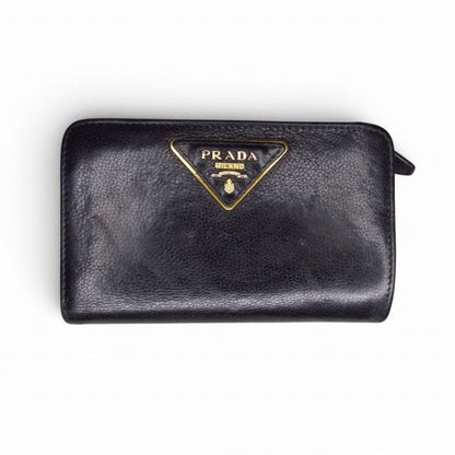 Prada Bifold Wallet Triangle Plate Leather Black