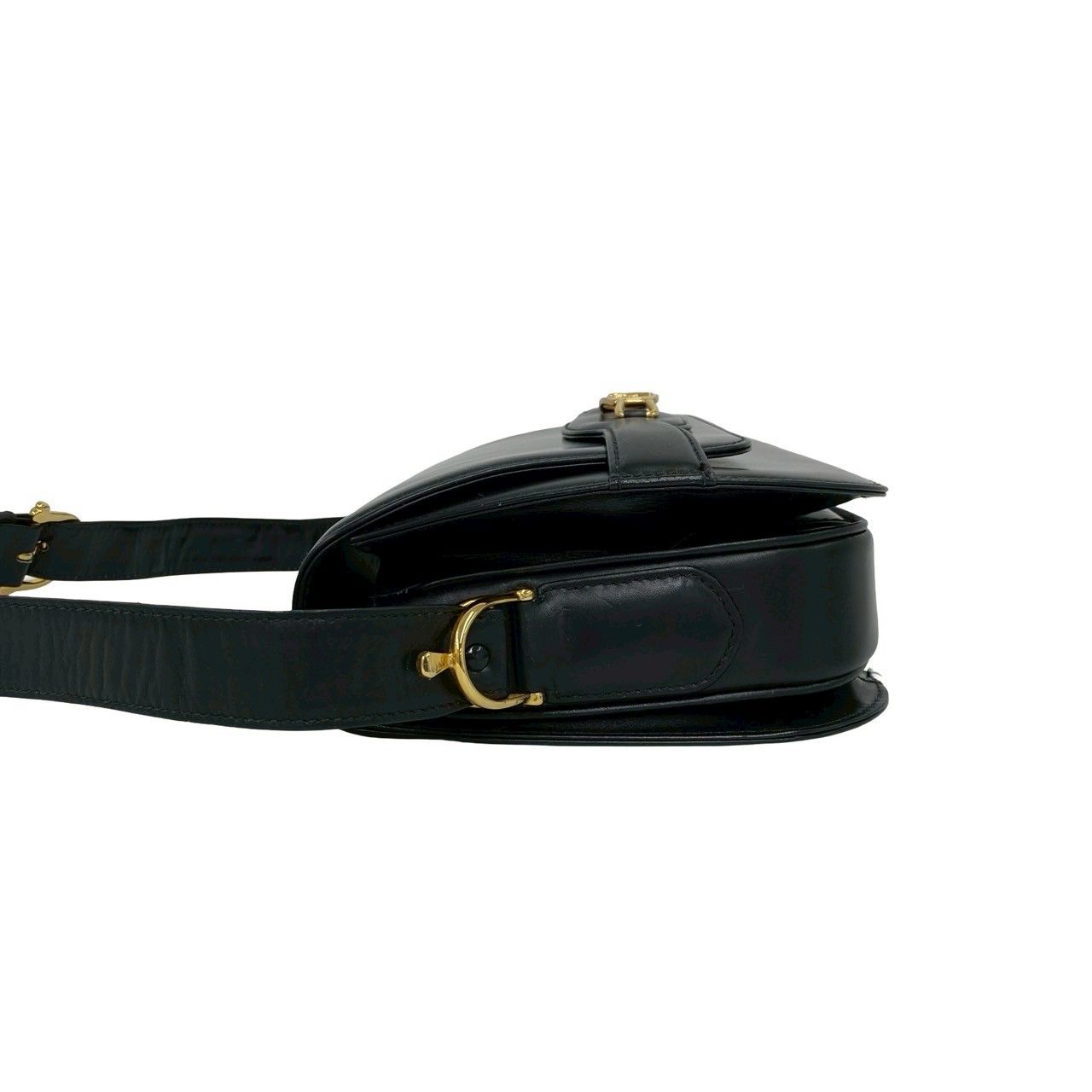 Celine Vintage Logo Carriage Calf Leather Shoulder Bag Pochette Black — view 5