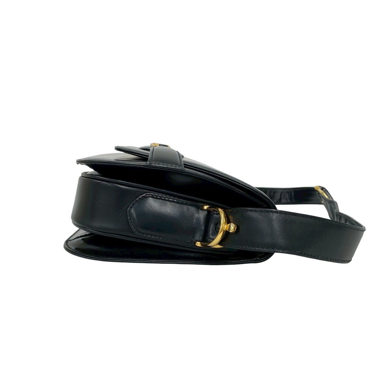 Celine Vintage Logo Carriage Calf Leather Shoulder Bag Pochette Black — view 6