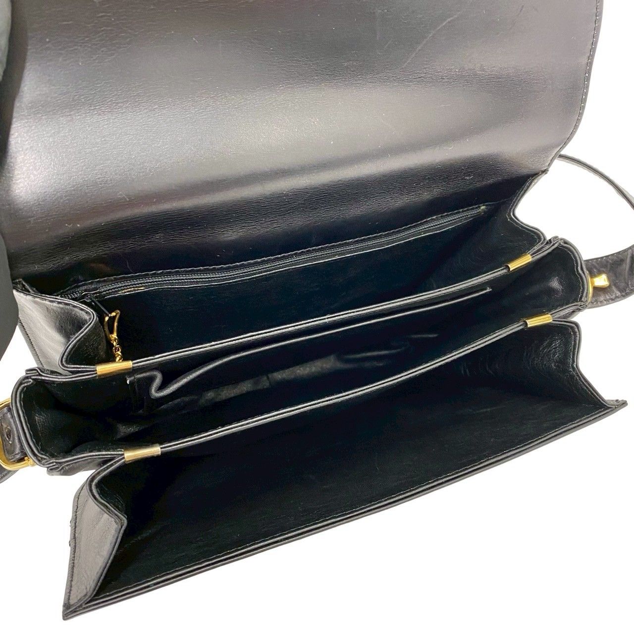 Celine Vintage Logo Carriage Calf Leather Shoulder Bag Pochette Black — view 9