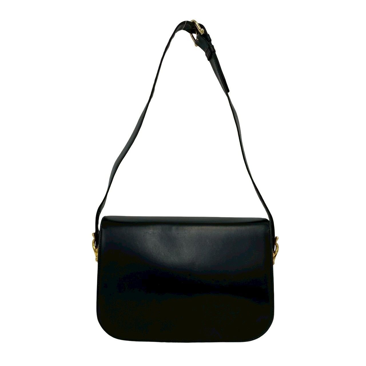 Celine Vintage Logo Carriage Calf Leather Shoulder Bag Pochette Black — view 3