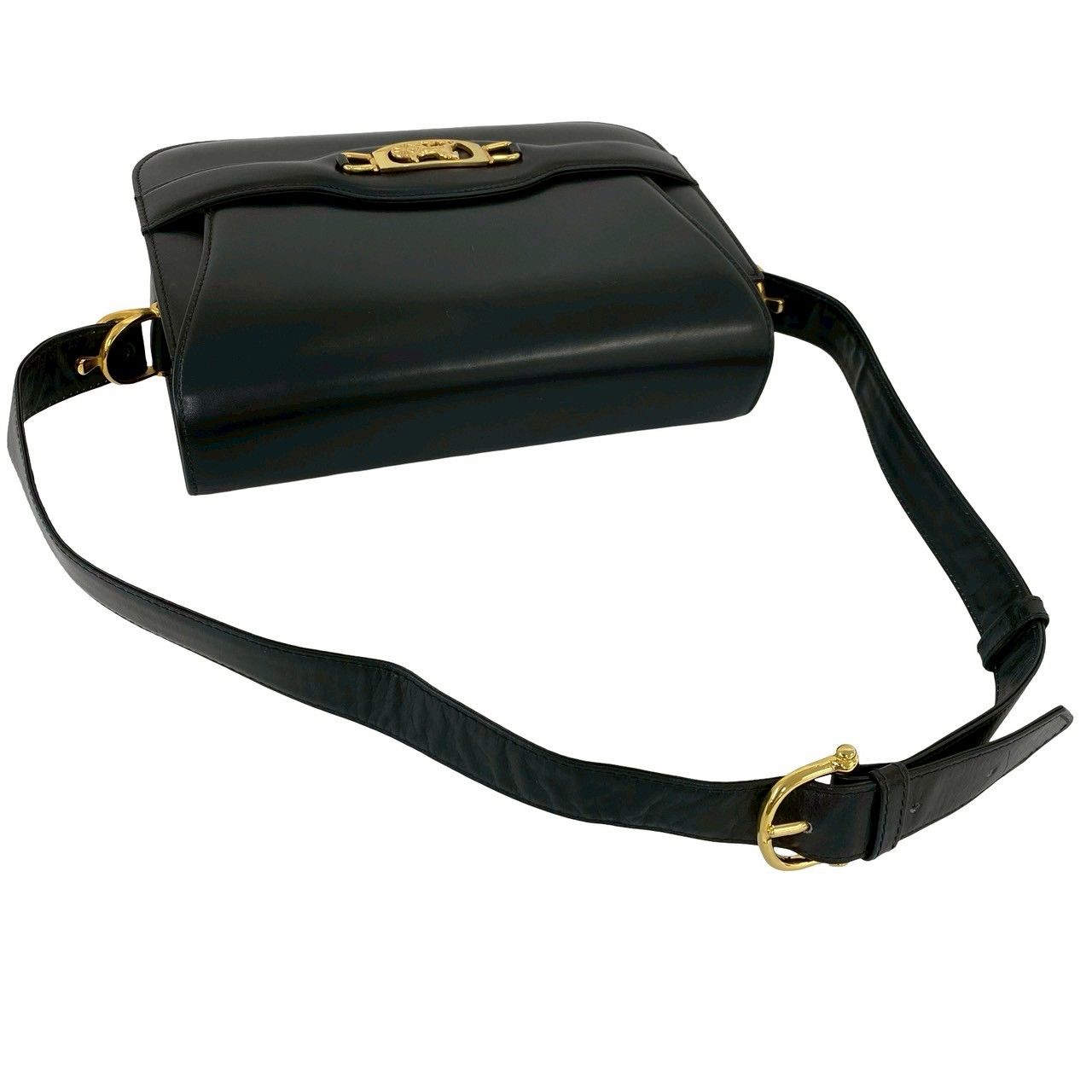 Celine Vintage Logo Carriage Calf Leather Shoulder Bag Pochette Black — view 4