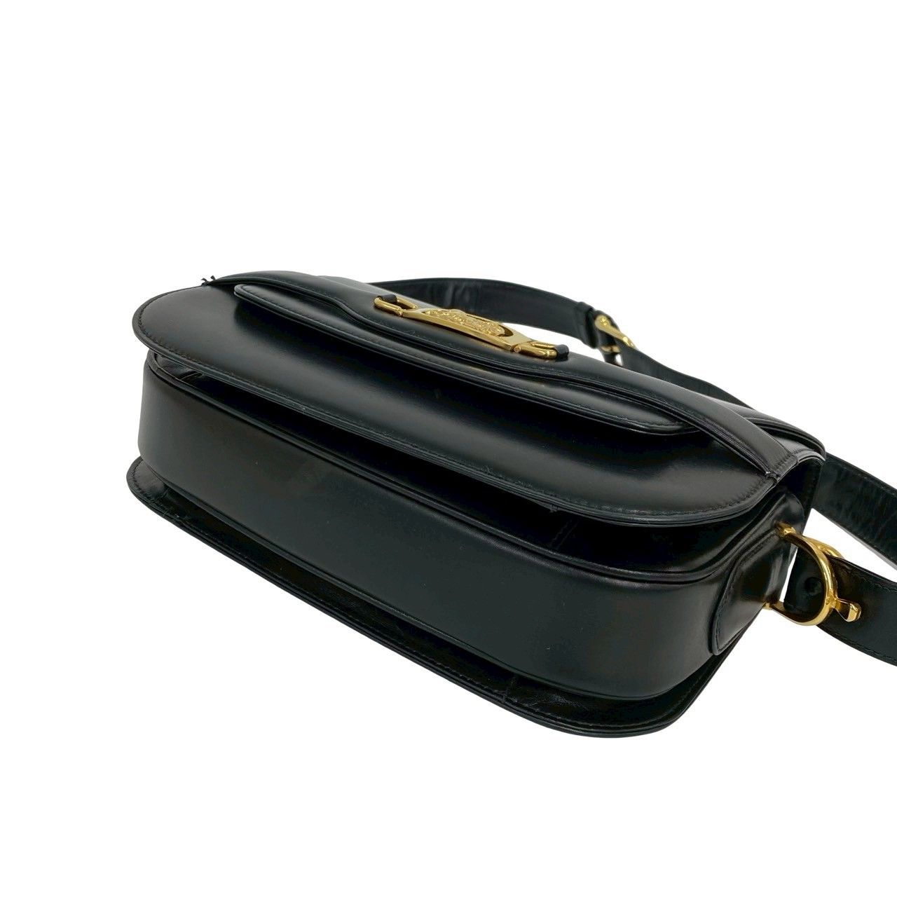 Celine Vintage Logo Carriage Calf Leather Shoulder Bag Pochette Black — view 8