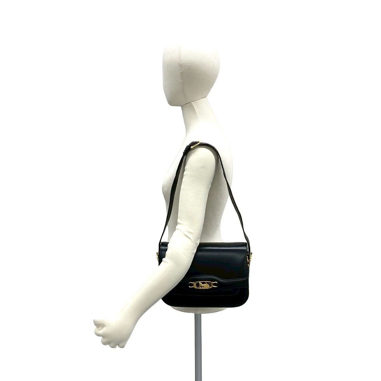 Celine Vintage Logo Carriage Calf Leather Shoulder Bag Pochette Black — view 2