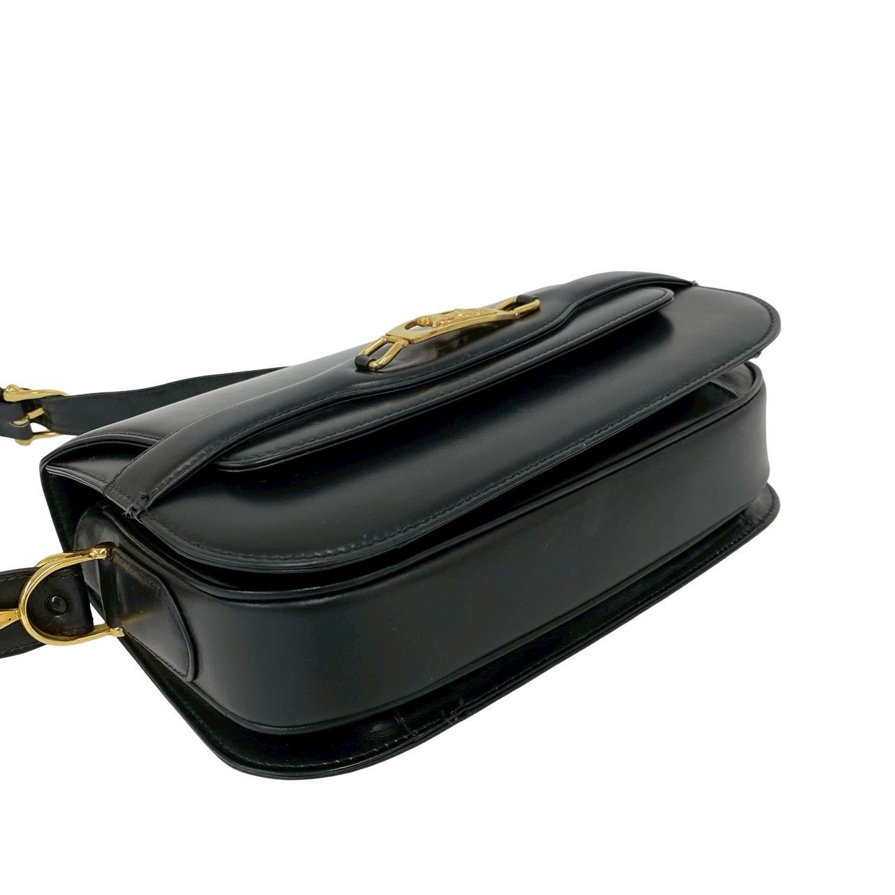 Celine Vintage Logo Carriage Calf Leather Shoulder Bag Pochette Black — view 7