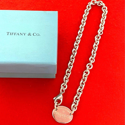 Tiffany & Co Return to Oval Necklace 925 Sterling Silver Pendant Choker