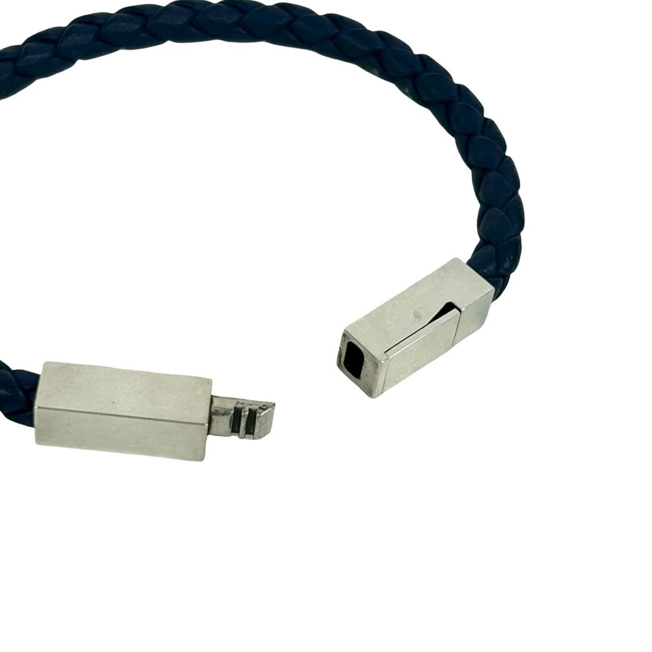 Bottega Veneta Intrecciato Leather 925 Sterling Silver Bracelet Navy — view 4