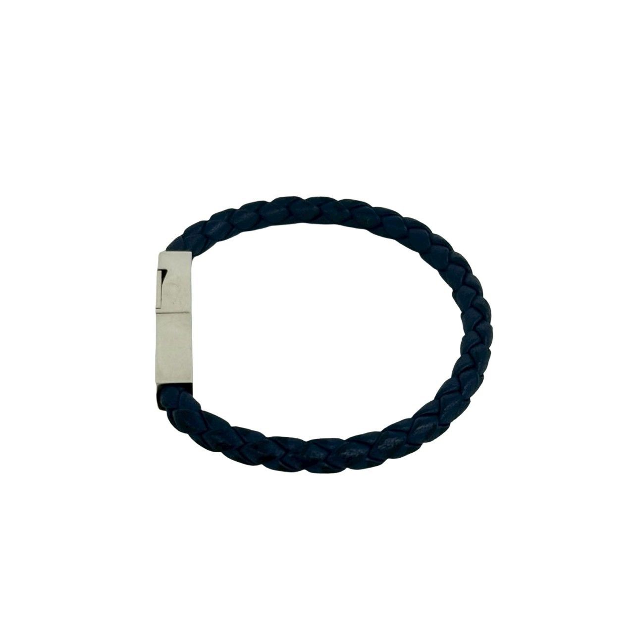 Bottega Veneta Intrecciato Leather 925 Sterling Silver Bracelet Navy — view 5
