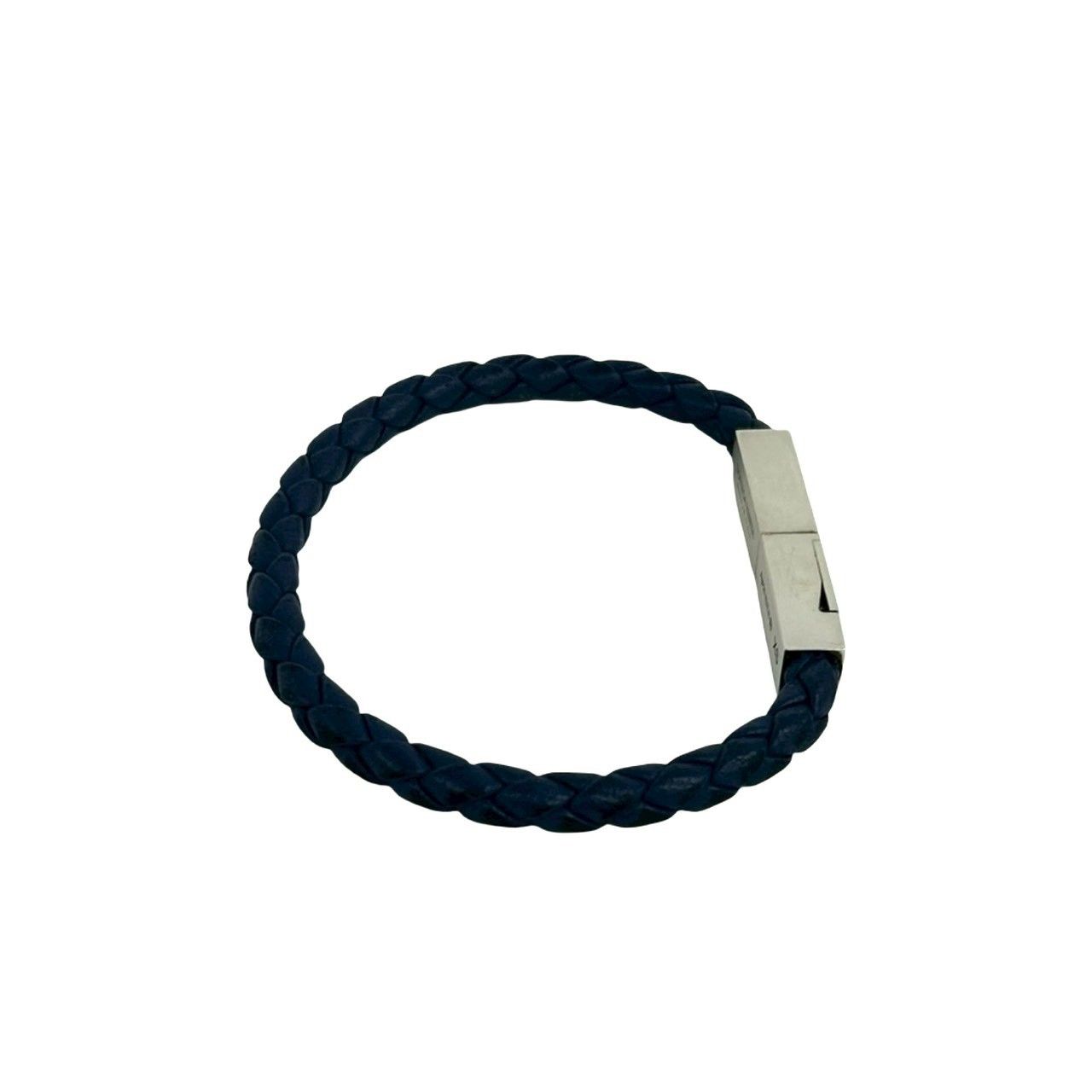 Bottega Veneta Intrecciato Leather 925 Sterling Silver Bracelet Navy — view 6
