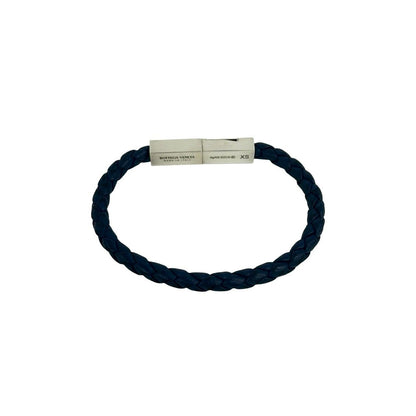 Bottega Veneta Intrecciato Leather 925 Sterling Silver Bracelet Navy — view 7