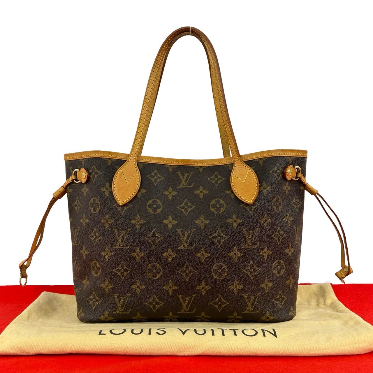 Louis Vuitton Neverfull MM Monogram Logo Pattern Leather Tote Brown
