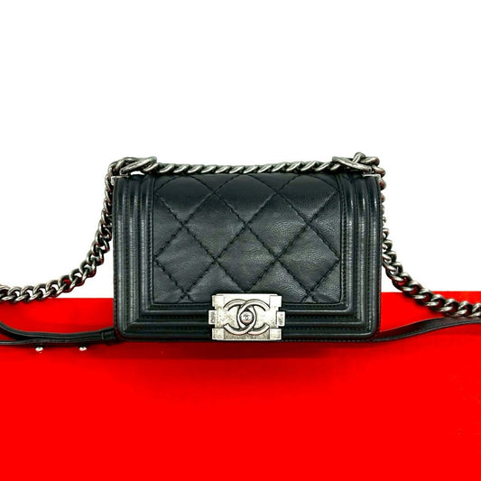 Chanel CC Logo Calf Leather Mini Shoulder Bag Black