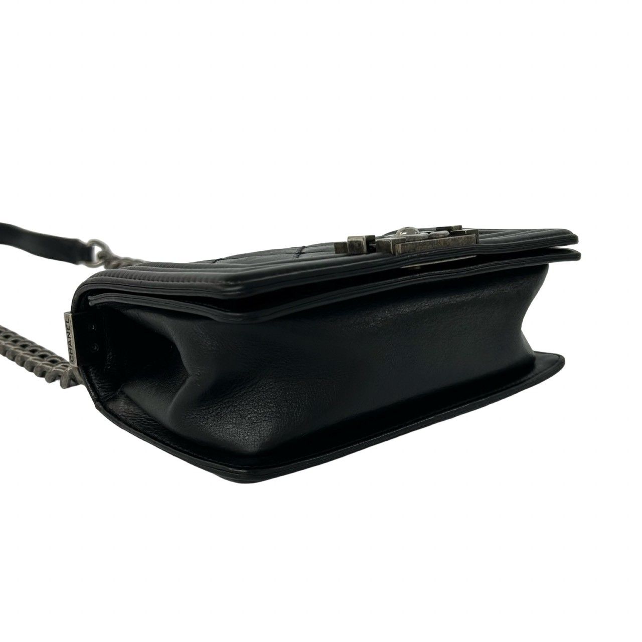 Chanel CC Logo Calf Leather Mini Shoulder Bag Black — view 7