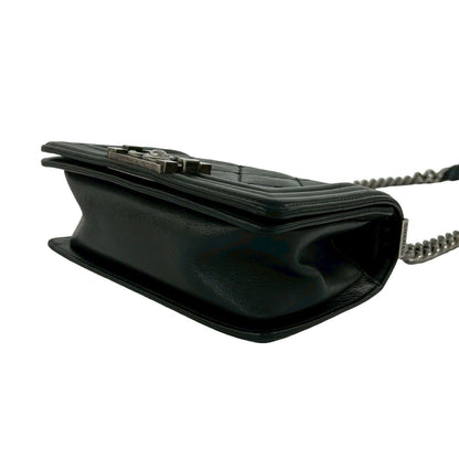 Chanel CC Logo Calf Leather Mini Shoulder Bag Black — view 8