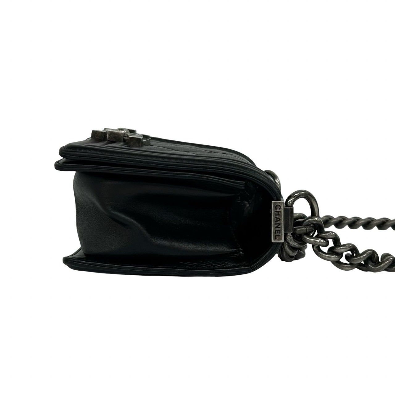 Chanel CC Logo Calf Leather Mini Shoulder Bag Black — view 6
