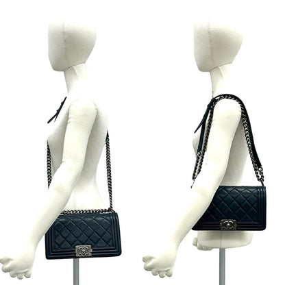 Chanel CC Logo Leather Chain Shoulder Bag Navy — view 2