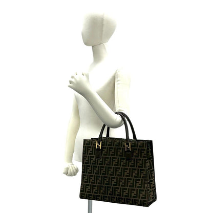Fendi Vintage Zucca FF Logo Pattern Canvas Leather Tote Brown — view 2
