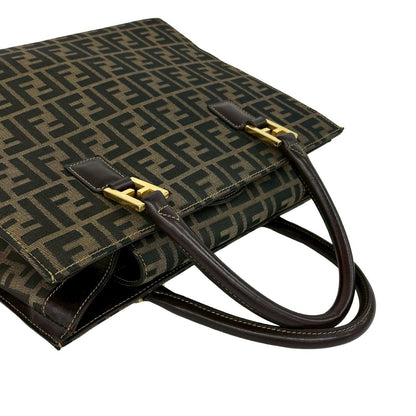 Fendi Vintage Zucca FF Logo Pattern Canvas Leather Tote Brown — view 4