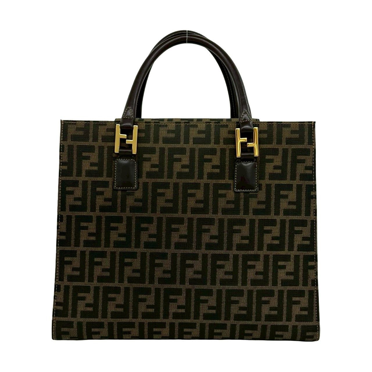 Fendi Vintage Zucca FF Logo Pattern Canvas Leather Tote Brown — view 3