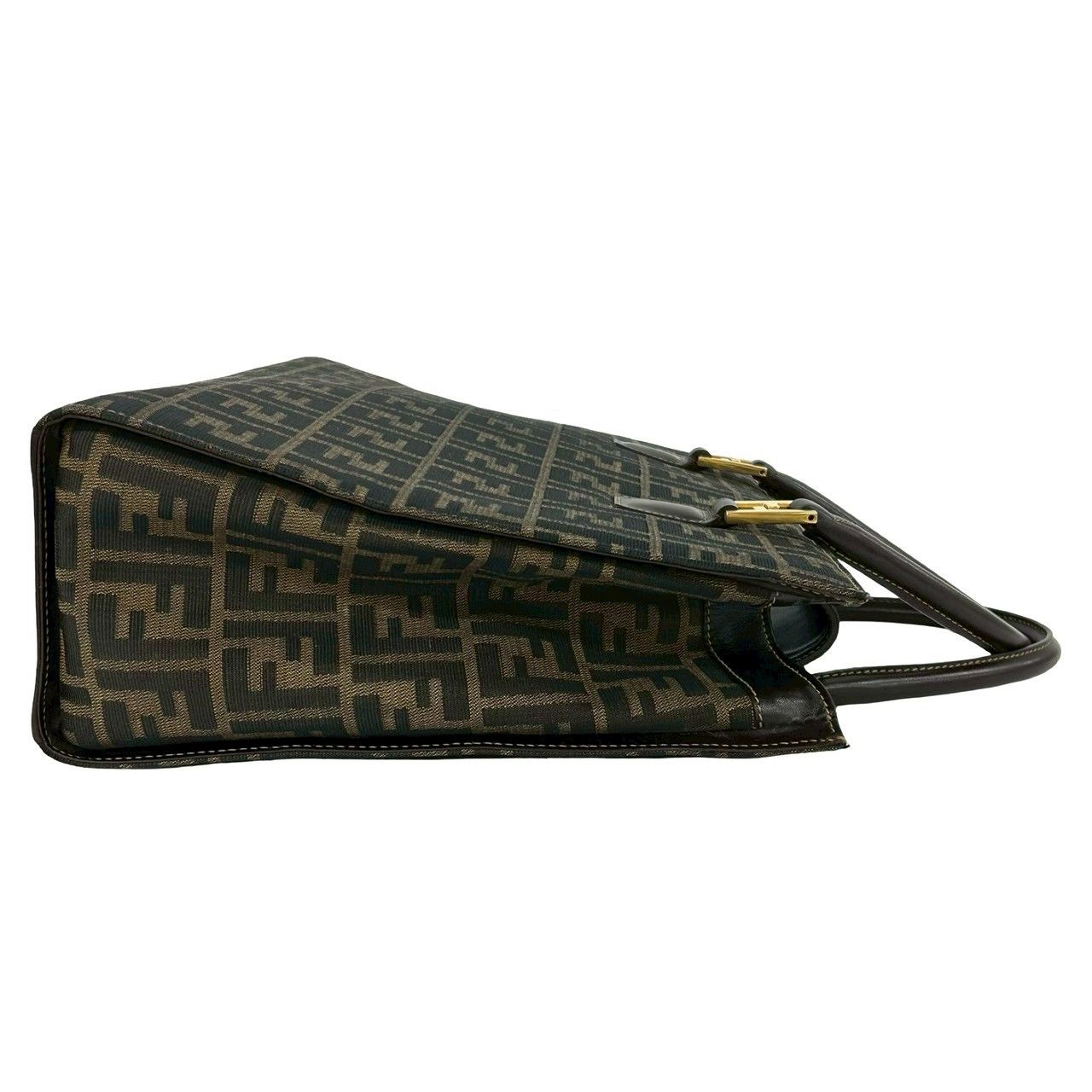 Fendi Vintage Zucca FF Logo Pattern Canvas Leather Tote Brown — view 6