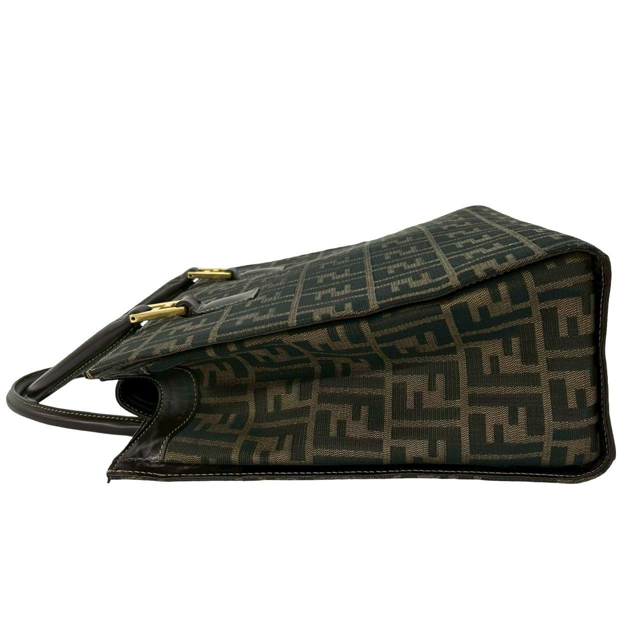 Fendi Vintage Zucca FF Logo Pattern Canvas Leather Tote Brown — view 5