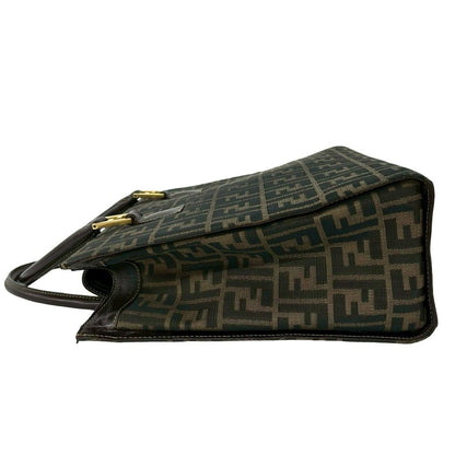 Fendi Vintage Zucca FF Logo Pattern Canvas Leather Tote Brown — view 5