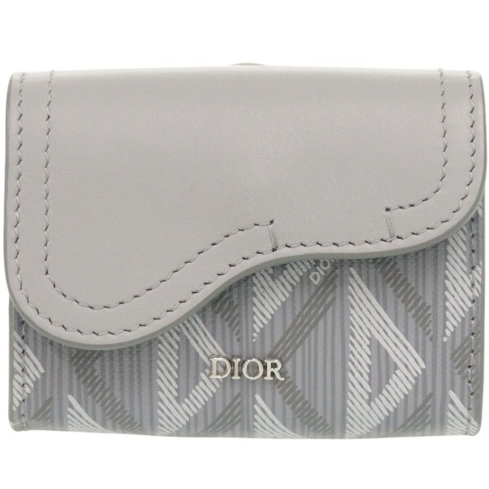 Dior Saddle CD Diamond Leather Gray Card Case
