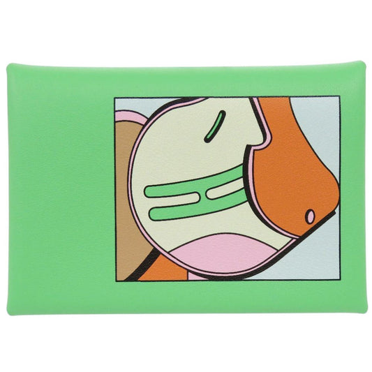 Hermes Calvi Duo Selle en Desordres Swift Vert Comic Silver Coin Case Wallet